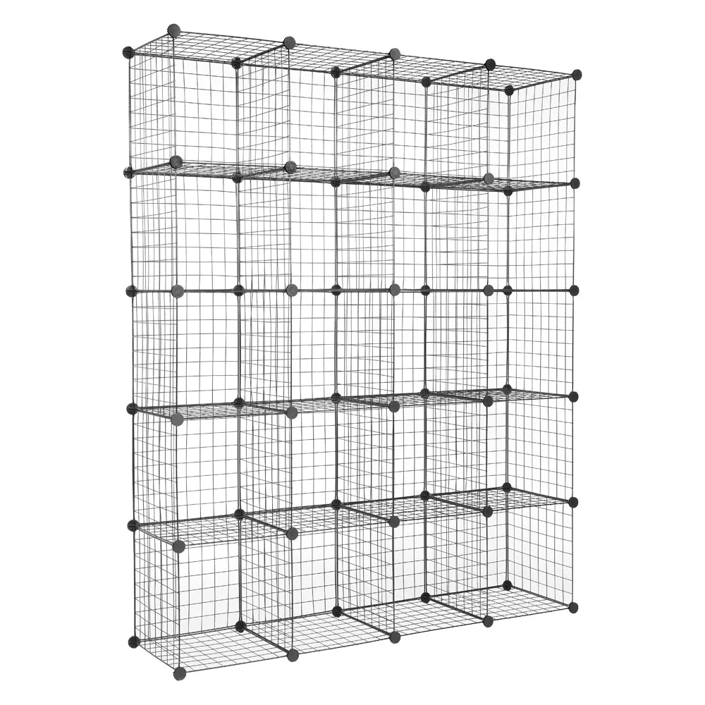Black Storage Grid Modular 20-Cube Shelving Bookcase Organizer Cubbies Unit Metal