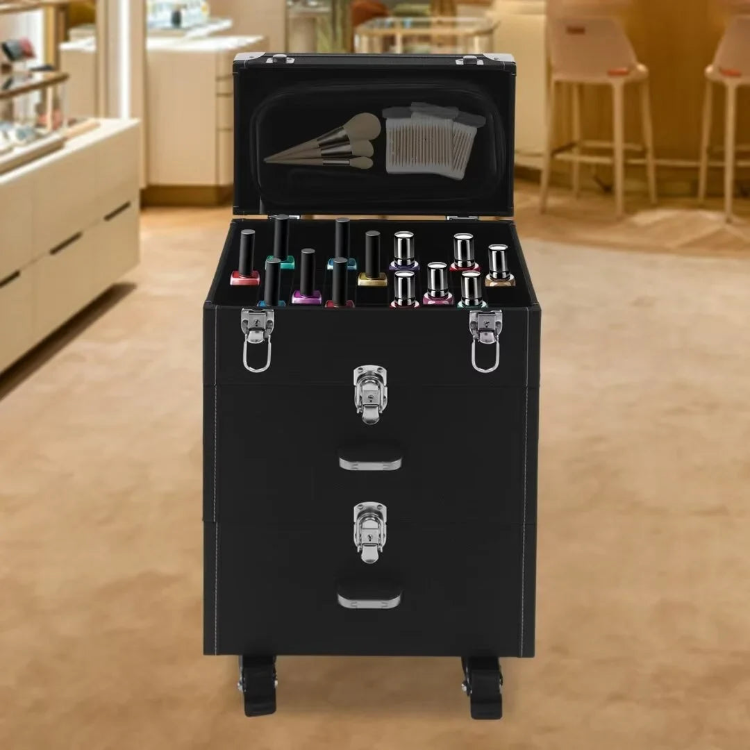 Case TFCFL Tiers Nail Organizer Train Rolling Makeup Makeup Polish Case Wheels 3 4 Trolley