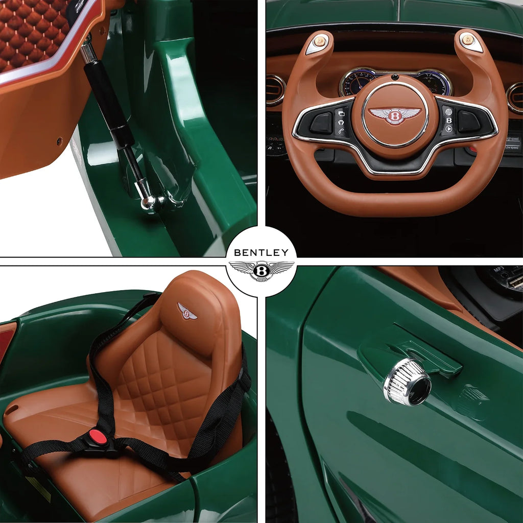on 3+, Car, LISUEYNE Licensed Green Ride Remote on for Electric 12V Official Bentley Music, Boys Control, Ride Age Girls Car with Car