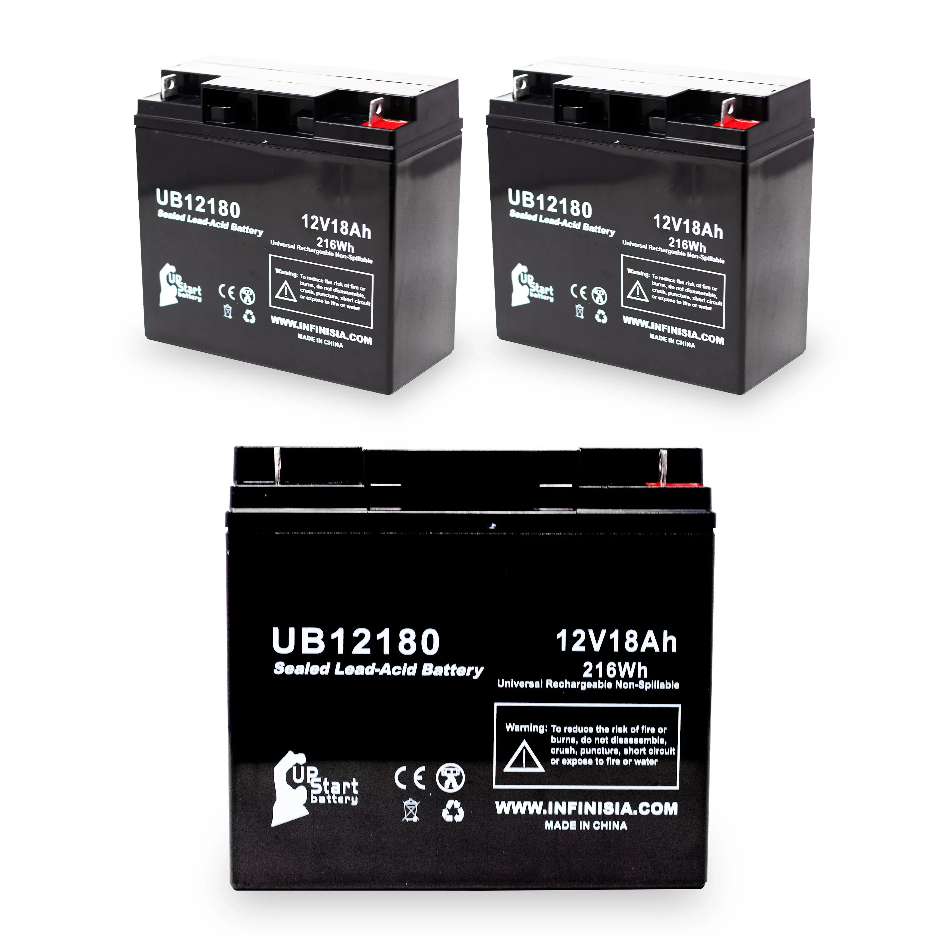 Terminal, Universal CFM12V18 - Pack - UB12180 Acid SLA) (12V, PICHER EAGLE AGM, Battery Compatible Replacement Sealed 18000mAh, 3x 18Ah, T4 BATTERIES Lead Battery