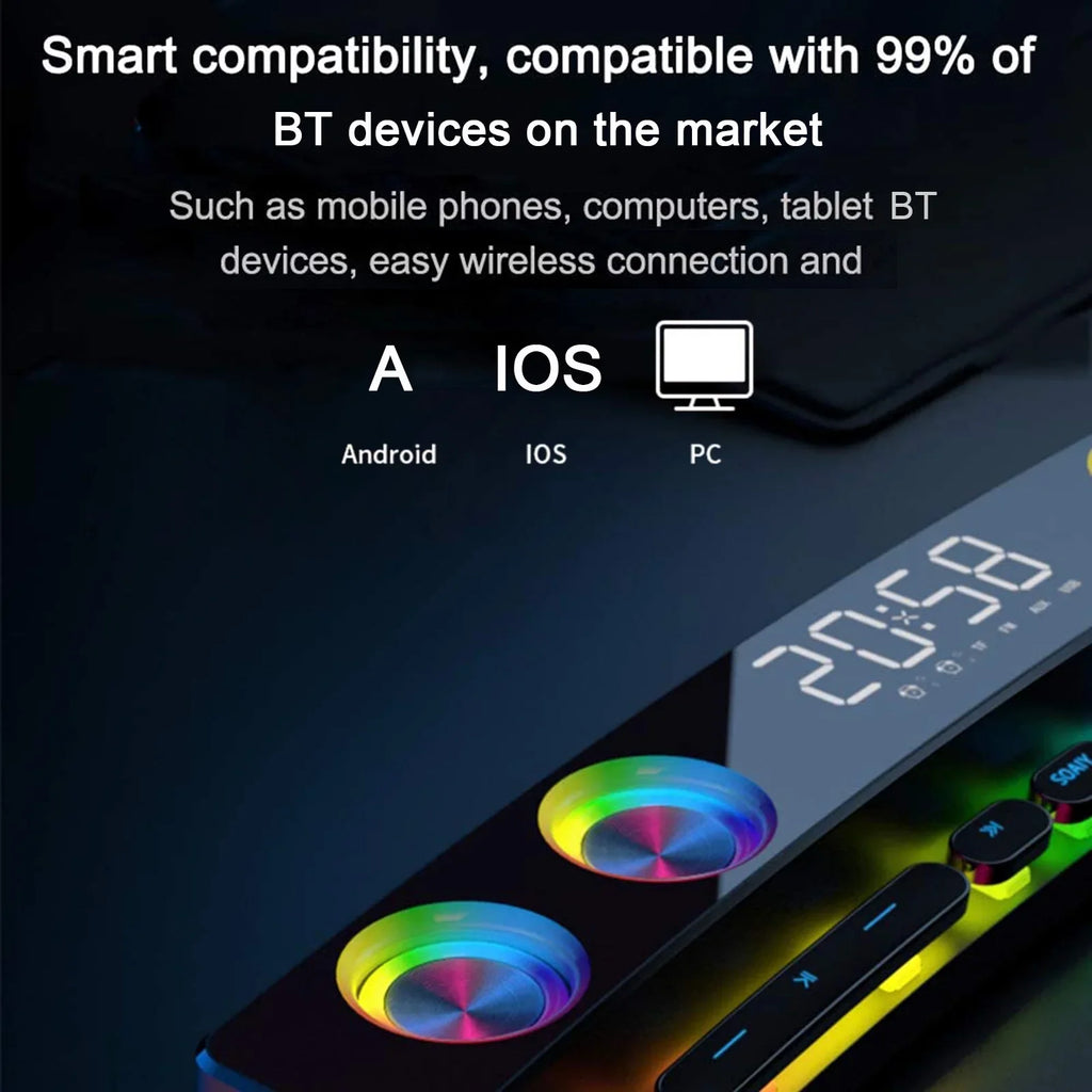 Laptop Audio Box Surround Stereo Game 3.5mm PC Speaker Speaker Computer for Input Player MP3 HiFi Stereo 3600mAh Tablet Sound Smartphone Subwoofer Sound Bass BT Wireless Bar Music soaiy/SH39 Clock 3D