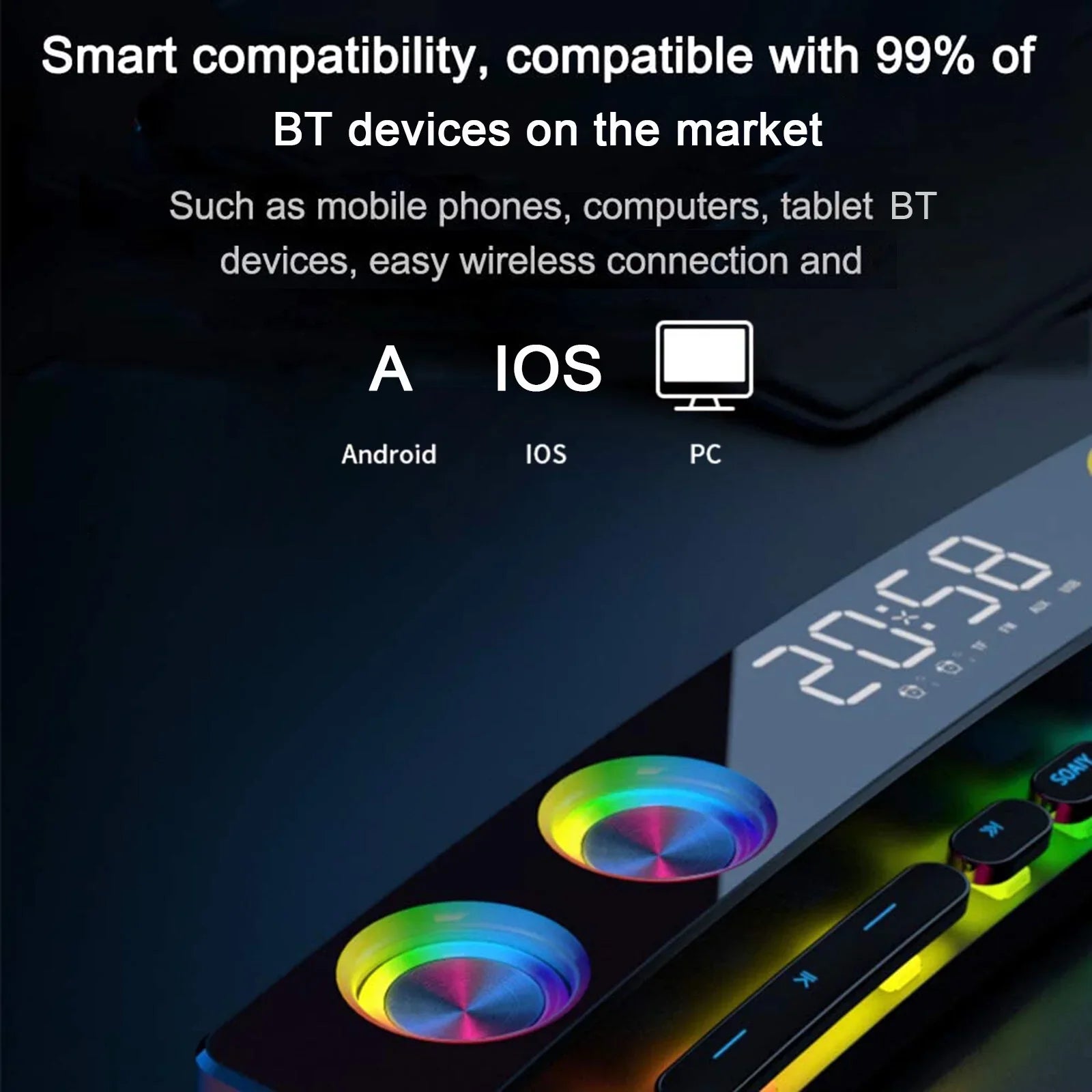Laptop Audio Box Surround Stereo Game 3.5mm PC Speaker Speaker Computer for Input Player MP3 HiFi Stereo 3600mAh Tablet Sound Smartphone Subwoofer Sound Bass BT Wireless Bar Music soaiy/SH39 Clock 3D