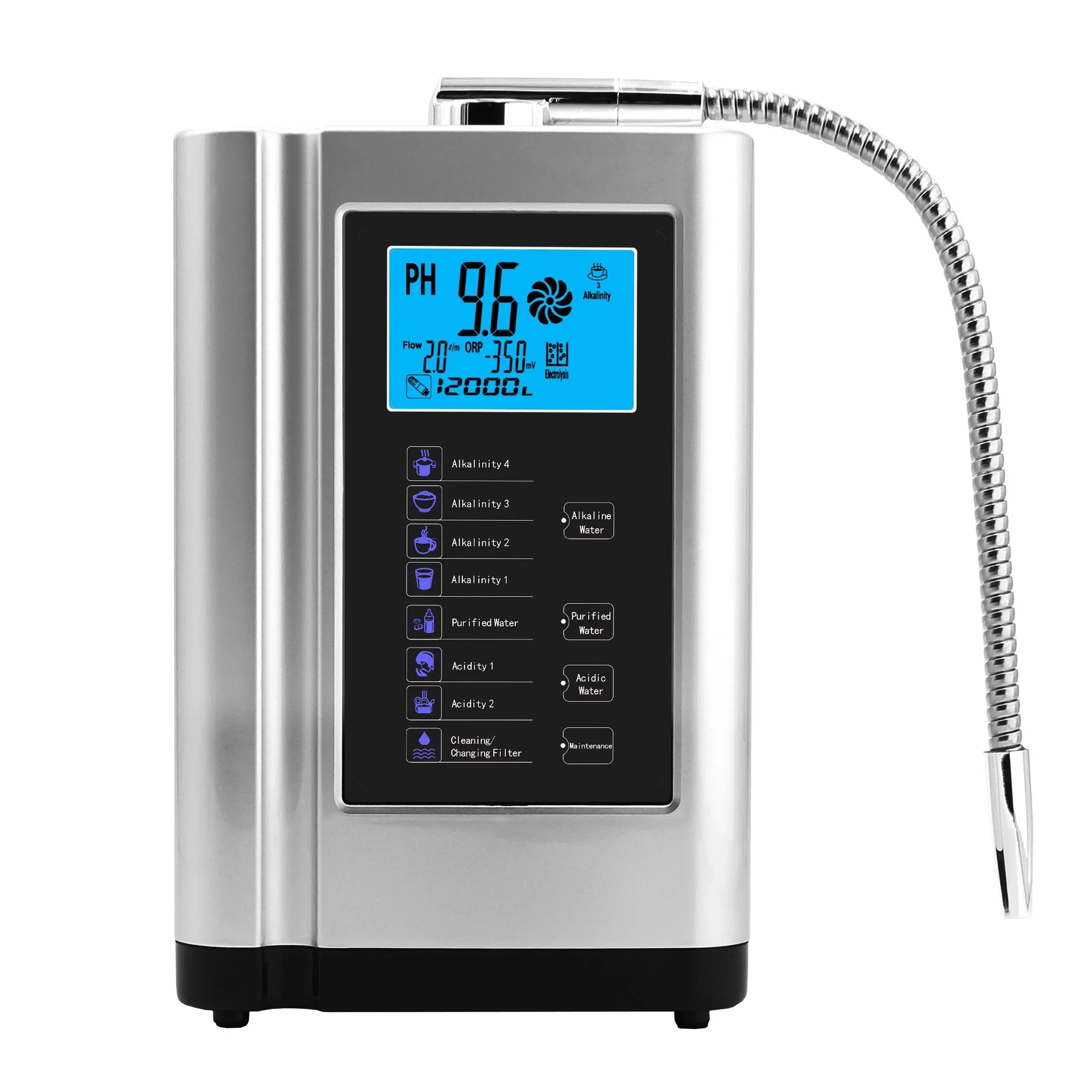 Acid 8000 Ionizer, Water -500mV PH Per to Purifier Alkaline Water Machine,Up Filter,7 Settings,Auto-Cleaning,Intelligent Liters Water Alka 3.5-10.5 ORP, Machine Water Voice(Silver)