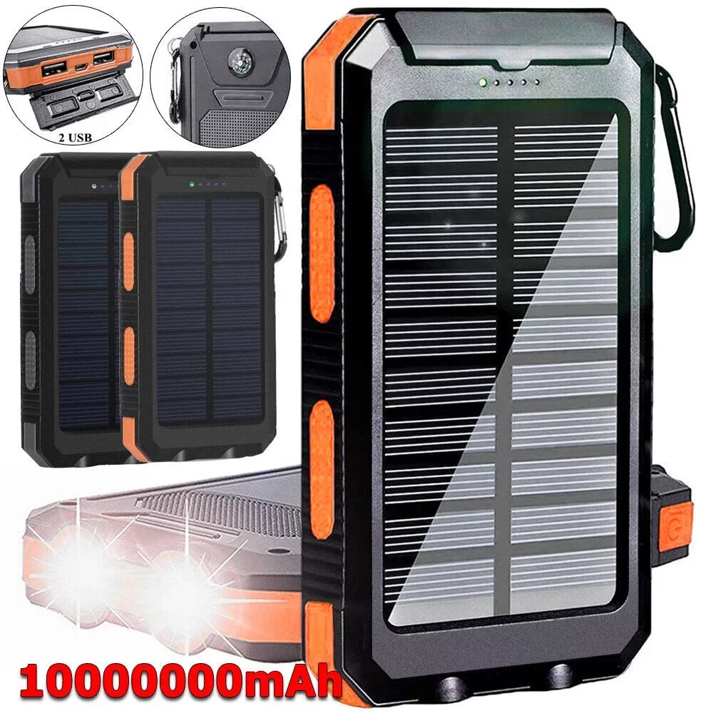 Solar Portable Cell Black. Super for Bank 10000000mAh Phone, USB Power Charger