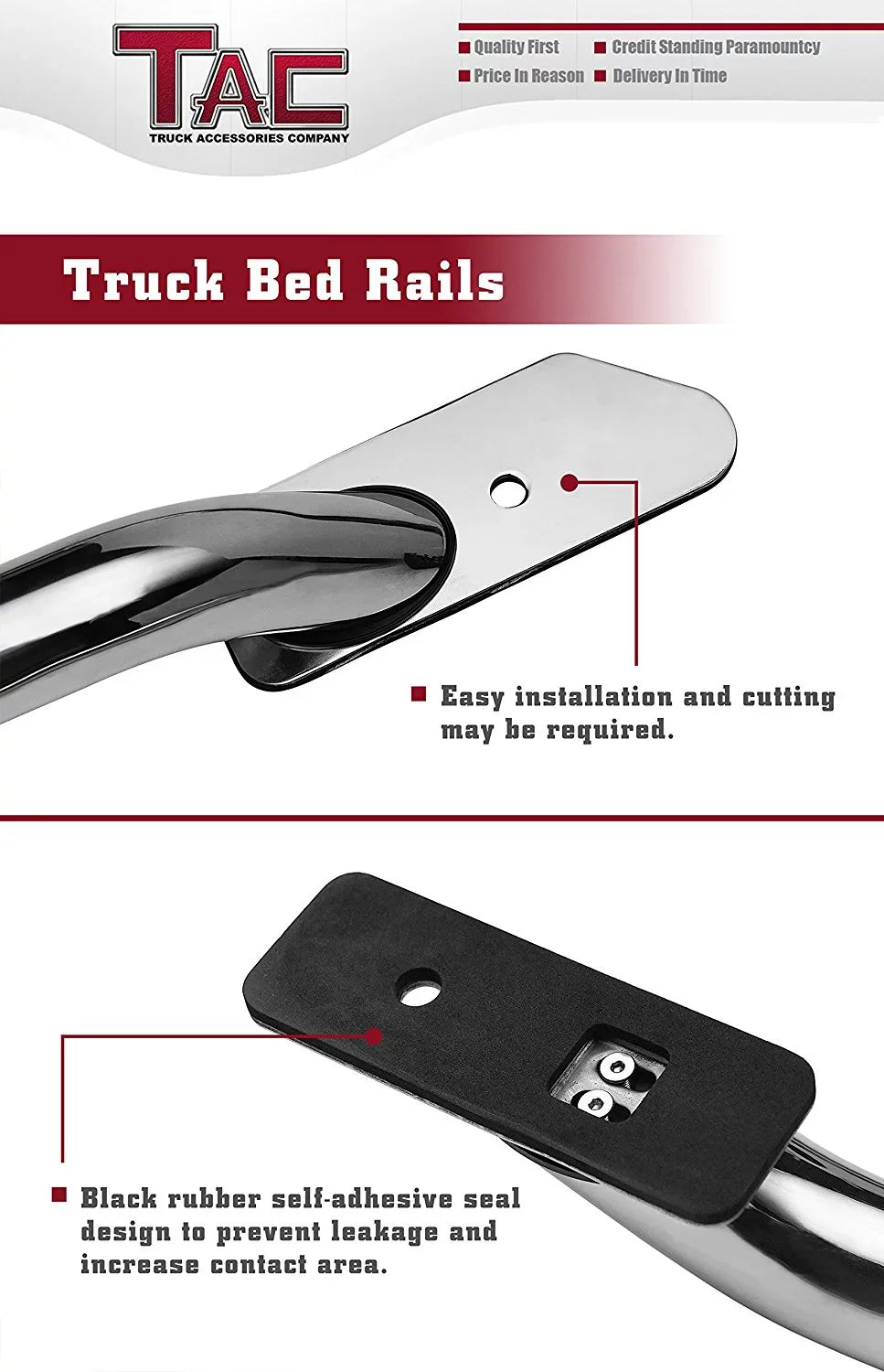Rails Bed 304 2014-2024 Sierra Stainless Truck TAC 2pcs Standard CarbonPro Chevy Steel Rails Accessories Fit Bed(Excl. 1500 Denali Side Silverado/GMC Editions) 6.5ft