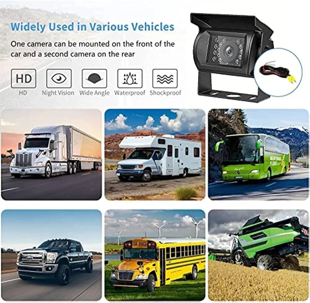 Camera 7 View Monitor Night for Trailers inch 2 Vision RV Truck System Camera Rear Bileeko with Bus Rearview