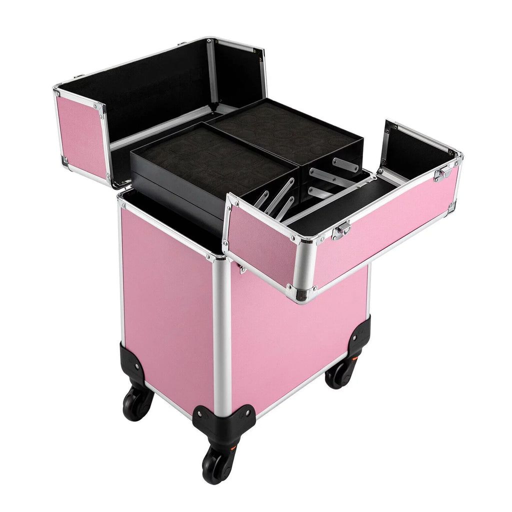 Makeup Cosmetic Trolley Large Adjustable Barber Organizer Miumaeov Personal Case Dividers for Travel Salon Care Cosmetic Professional Train Case Case Beauty Storage Rolling