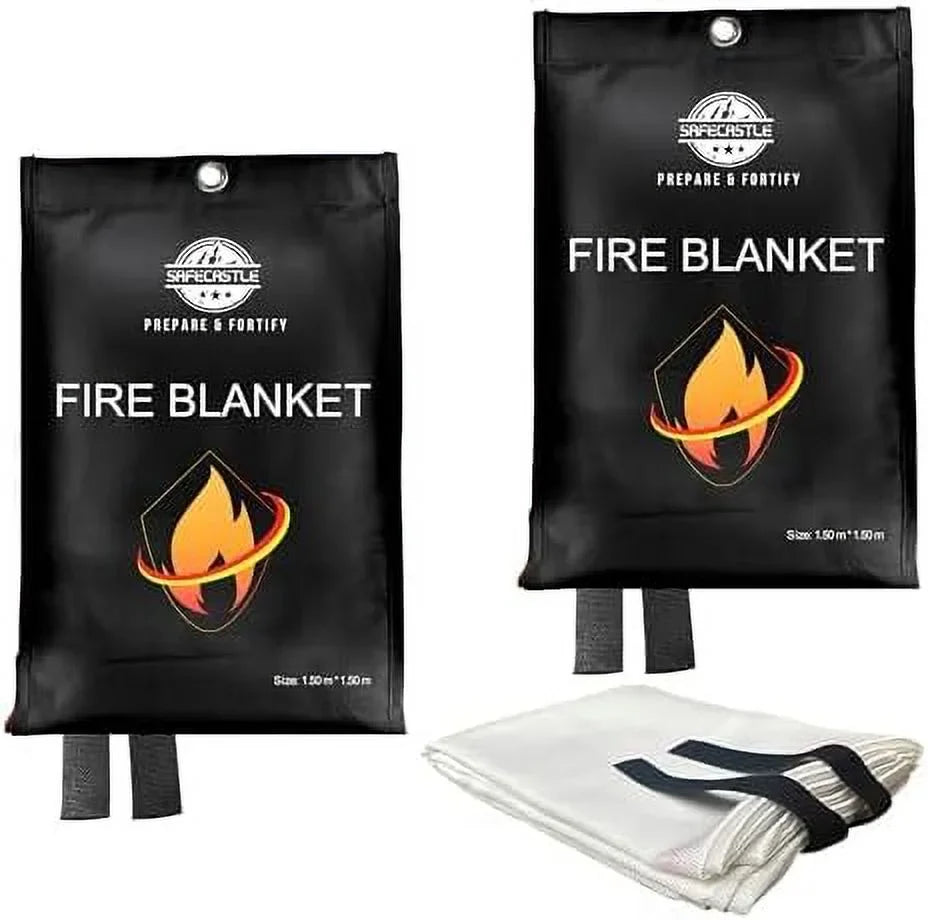 Survival Fire Flame Blanket Protection Kit Store Safety Camping Blanket School 59"x59" Car Blanket Office | Emergency Home Fire SAFECASTLE & Pack Kitchen Easy Retardant to for Grill Extinguisher 2