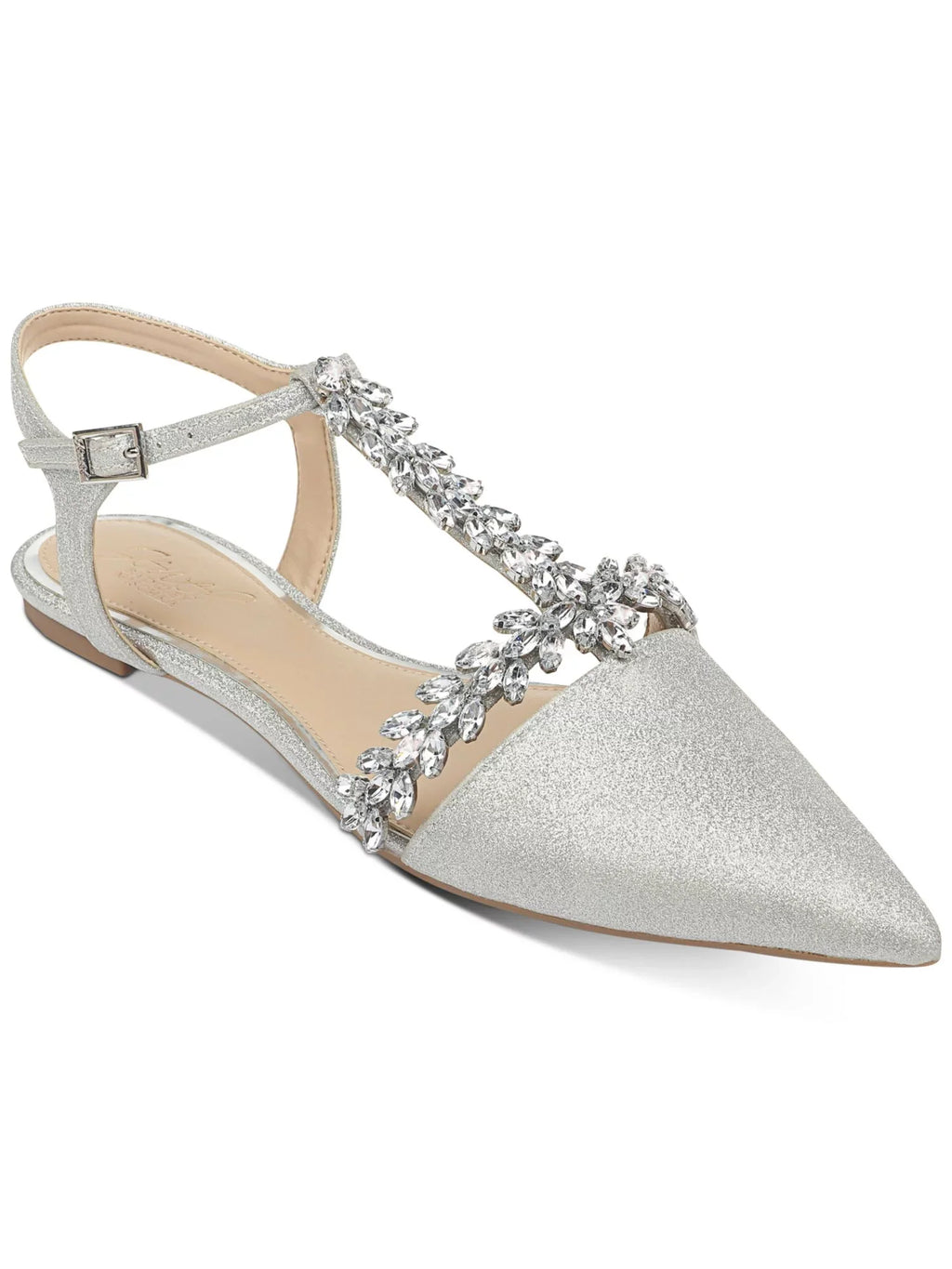 Silver MISCHKA Strap Embellished Womens BADGLEY Silver Toe T-Strap Glitter Heel Chunk Buckle Dress Shoes M Adjustable JEWEL Rhinestone Pointed Rae Block 6.5