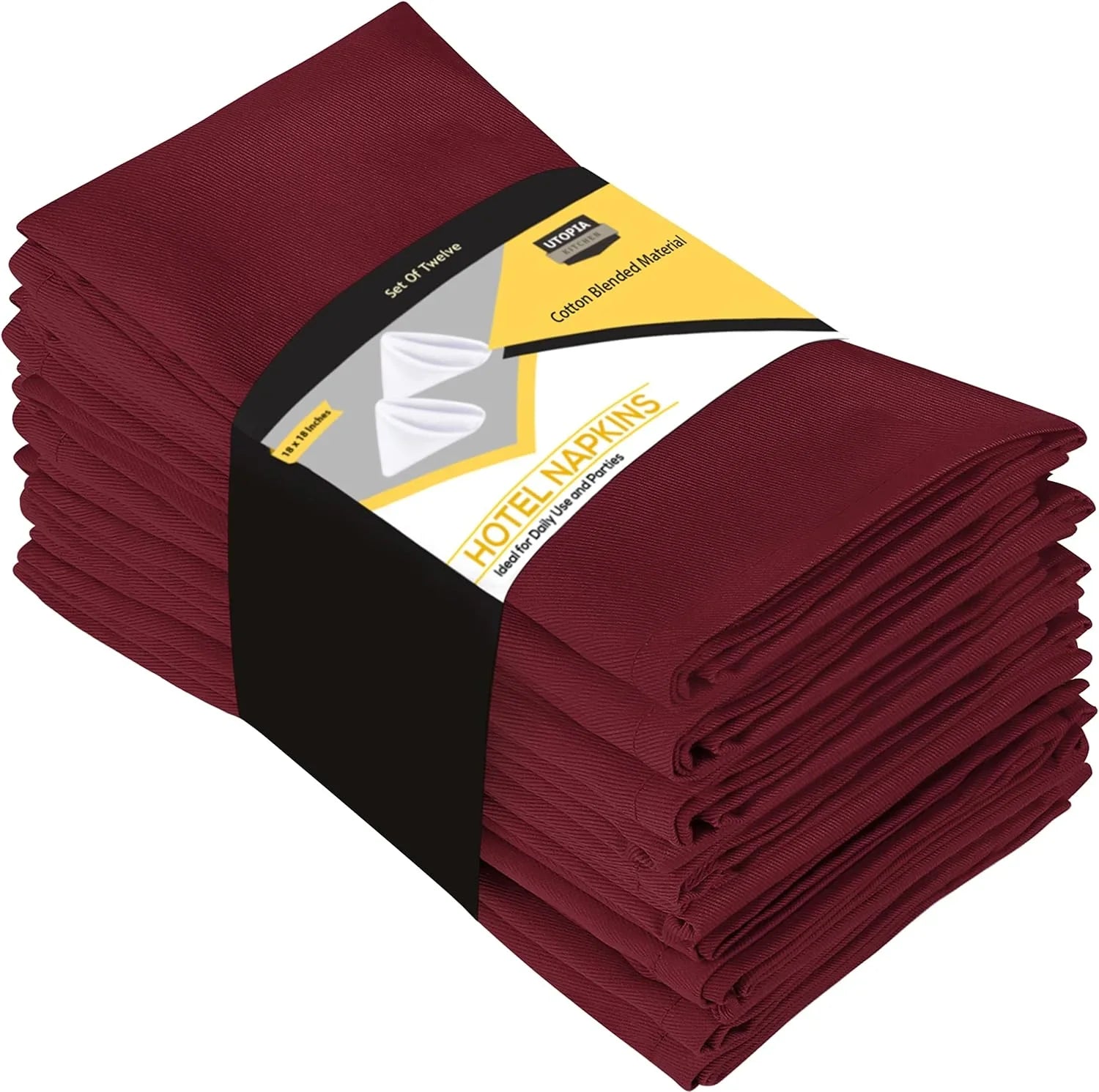 Pack, Burgundy Cotton Napkins Washable Event Restaurant, and Parties Cloth Hotel, 18x18 Reusable Weddings, and 18x18 for Blend Inch Table Kitchen Burgundy Dinner Lunch, [12 Napkins Utopia Inch]