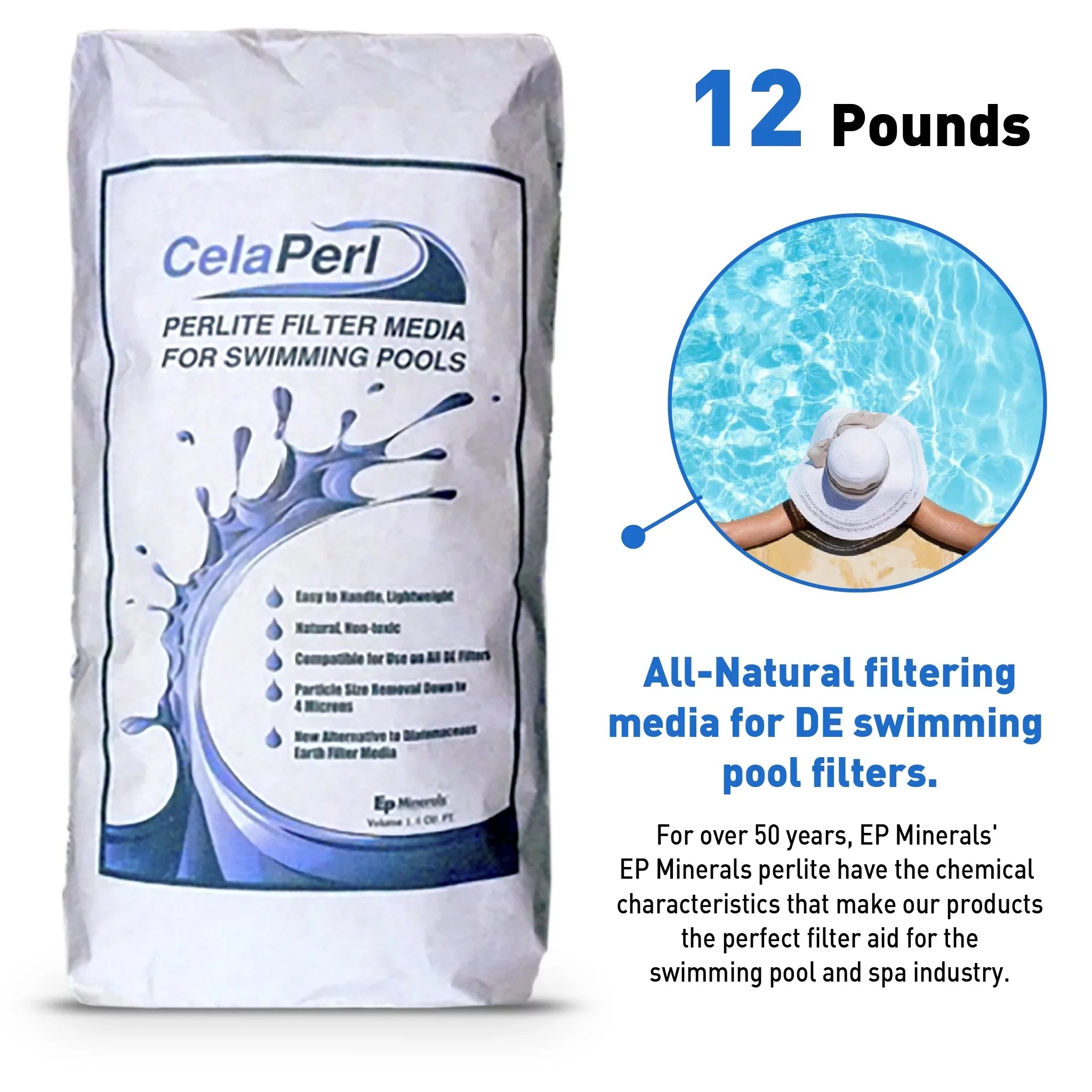 CelaPerl 24 – Earth - 12 & Perlite Filtration Pool Diatomaceous Pounds Spa Alternative = – Pounds DE Aid Pool Filter Swimming