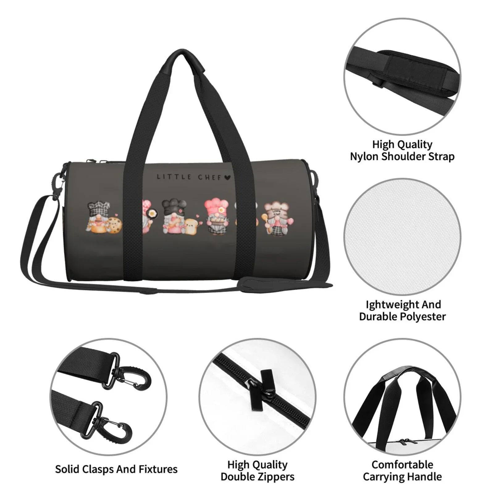 Capacity Bag Cylinder Large Travel Luggage Bag Sports Baker with Coaee and Gnome Bag Gym Waterproof Compartment Pocket