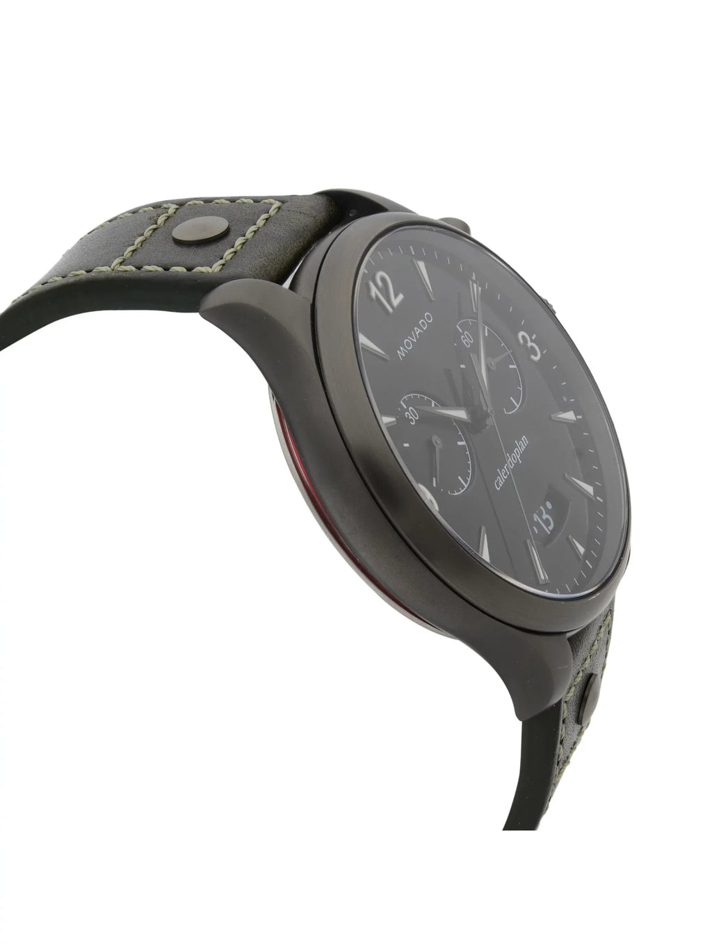 Pre-Owned Watch Heritage Movado Leather Quartz Black 3650029 Gunmetal Steel Dial Green
