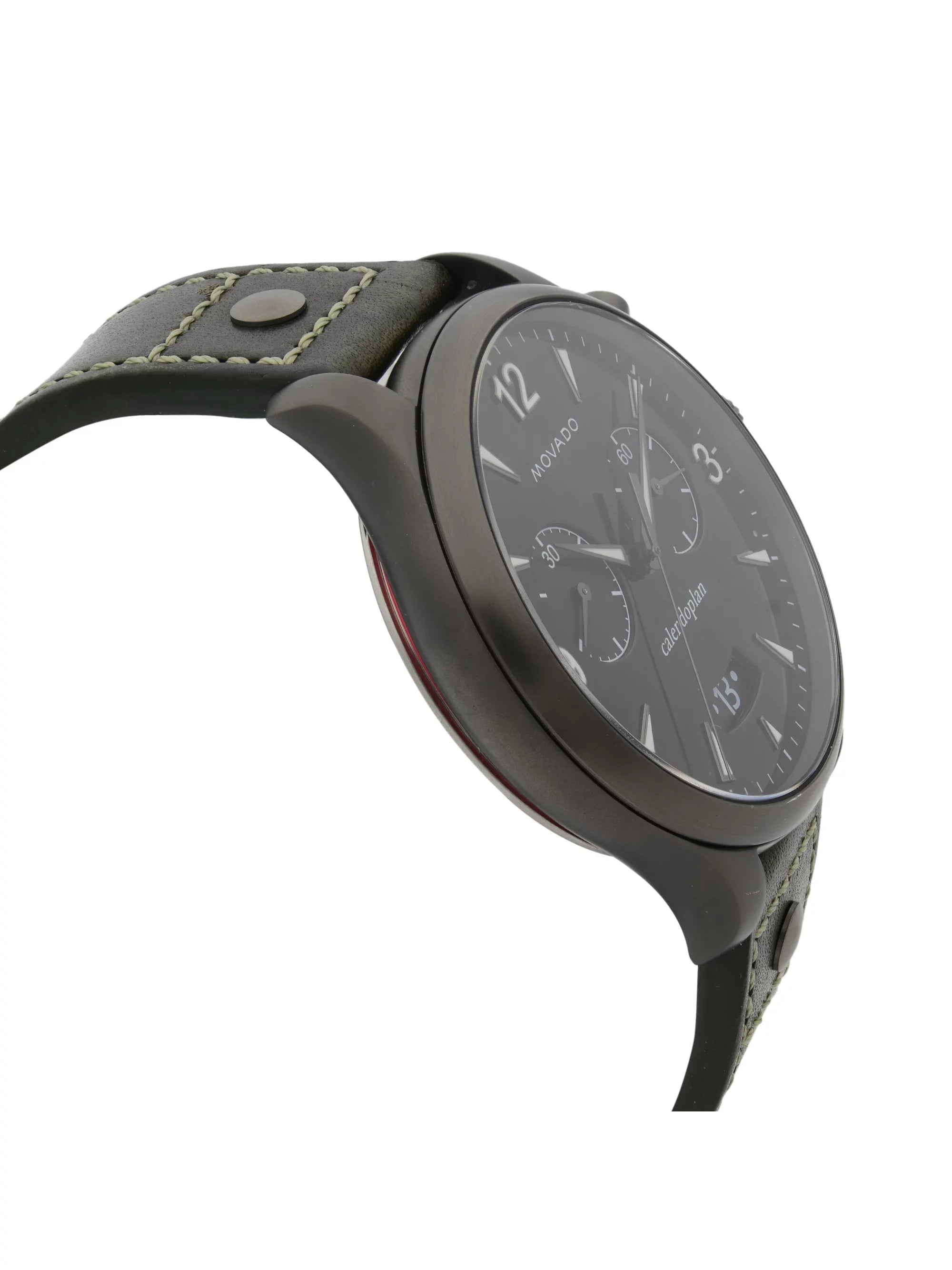 Pre-Owned Watch Heritage Movado Leather Quartz Black 3650029 Gunmetal Steel Dial Green
