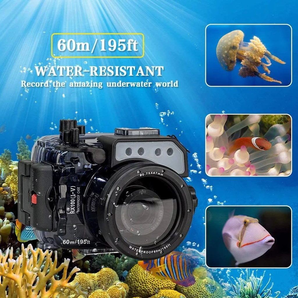 case M4 I Seafrogs Waterproof Tray Sony Kit, M2 M3 Aluminium Dome III RX100 Hands Port M5 & for V RX100 Housing II Underwater IV Camera w/ Two 60M