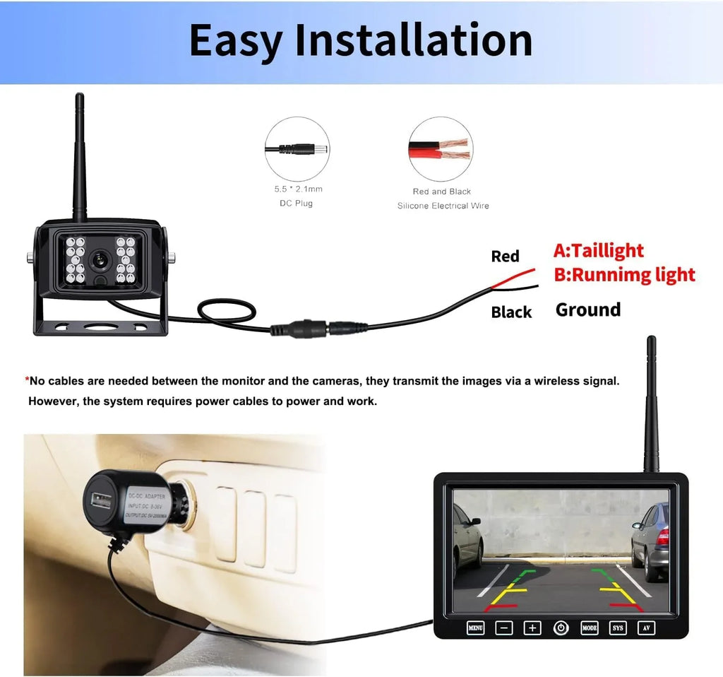DVR IP69K Split 7'' ZEROXCLUB Camera Truck/RV/Trailer/Bus-B701 1080P for Backup Touch Waterproof HD Monitor Wireless Night Vision