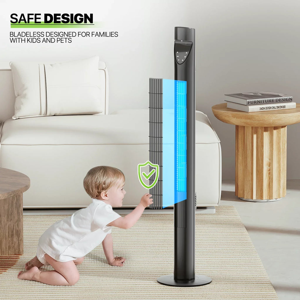 Noise LED Bladeless w/Remote 3-Speeds & 47"Oscillating Tower USA Fan Fan Low