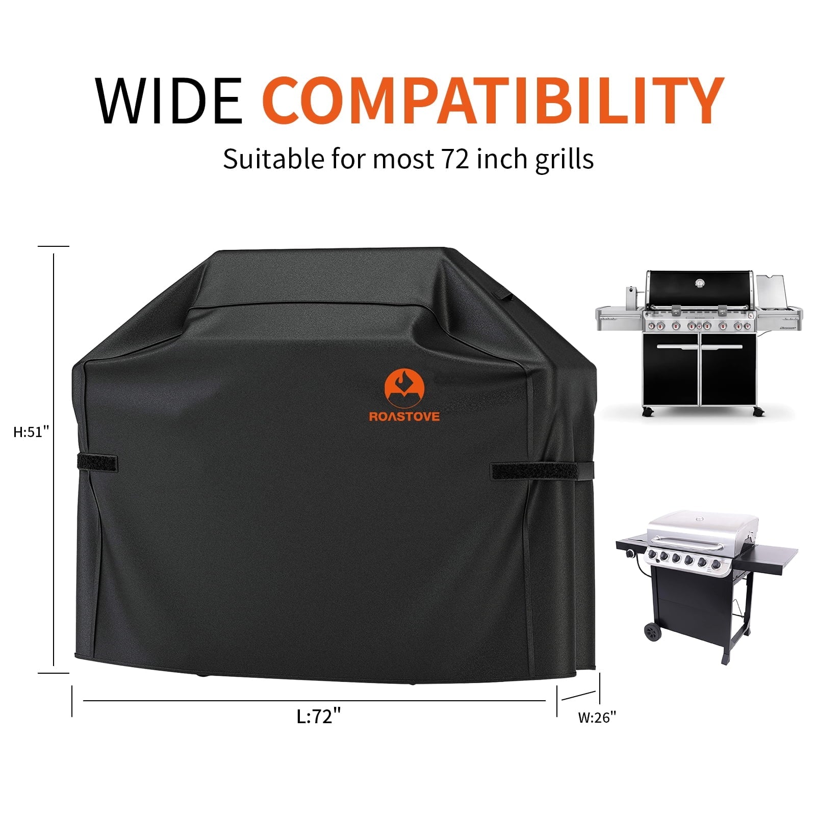 Oxford Broil weber,Brinkmann,Char Weather Cover Rip for Cover, Resistant, Heavy & Black) Duty 600D Dust x Grill x Roastove W etc.(UV Resistant, BBQ L H, Resistant)(72" Fabric & Grill Water 26" 51"