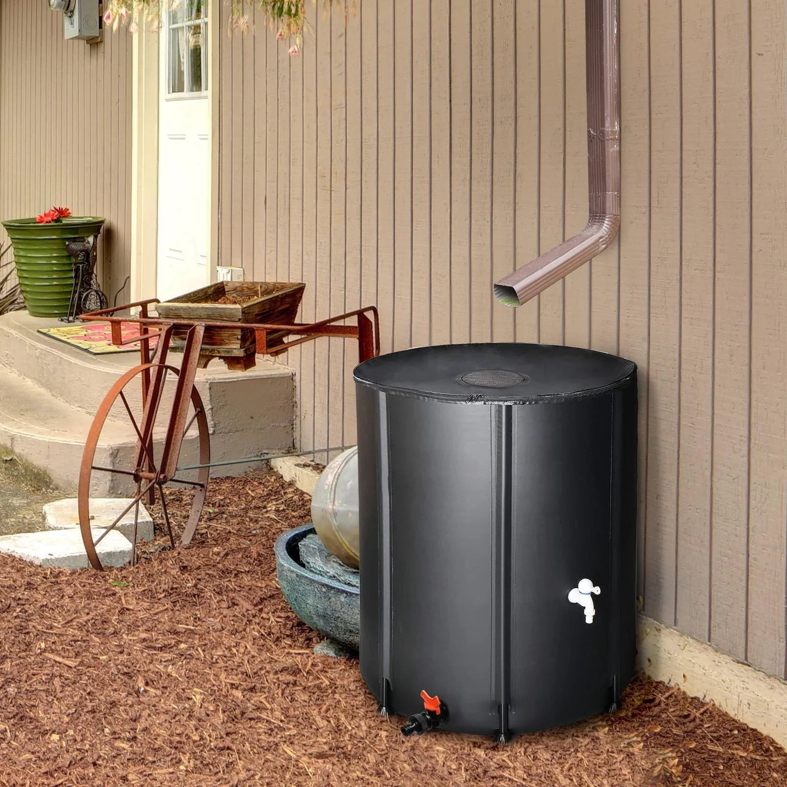 Collector Barrel Tank 50 Spigot Water Rain with Filter Black Portable Gallon