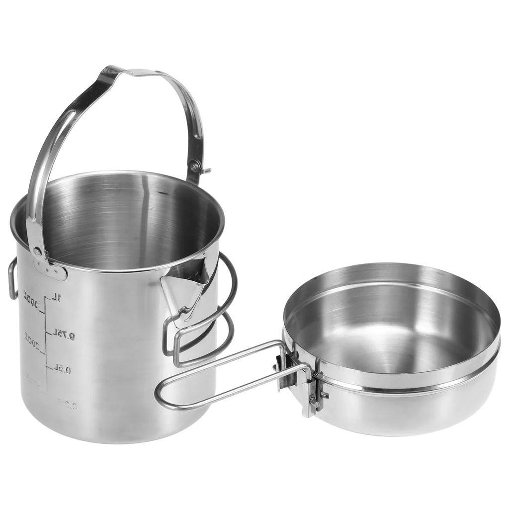 Camping Backpacking Foldable Cooking 1L Pot Outdoor with Handle Portable Stainless Kettle Steel