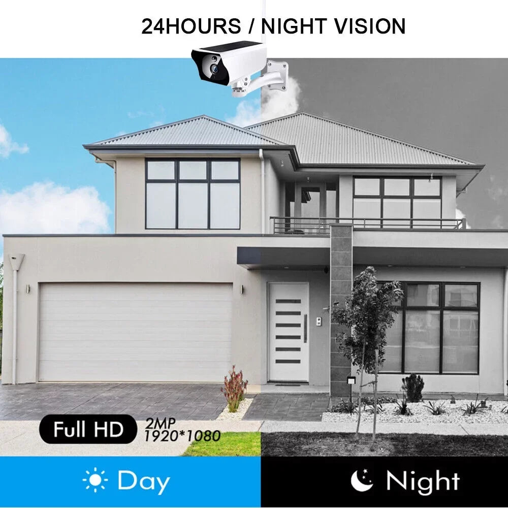 Powered Outdoor Detection, Surveillance Rechargeable Video Waterproof, IP Camera, Energy WiFi Powered, Motion Camera Cameras, Solar Wireless Security Battery 1080P