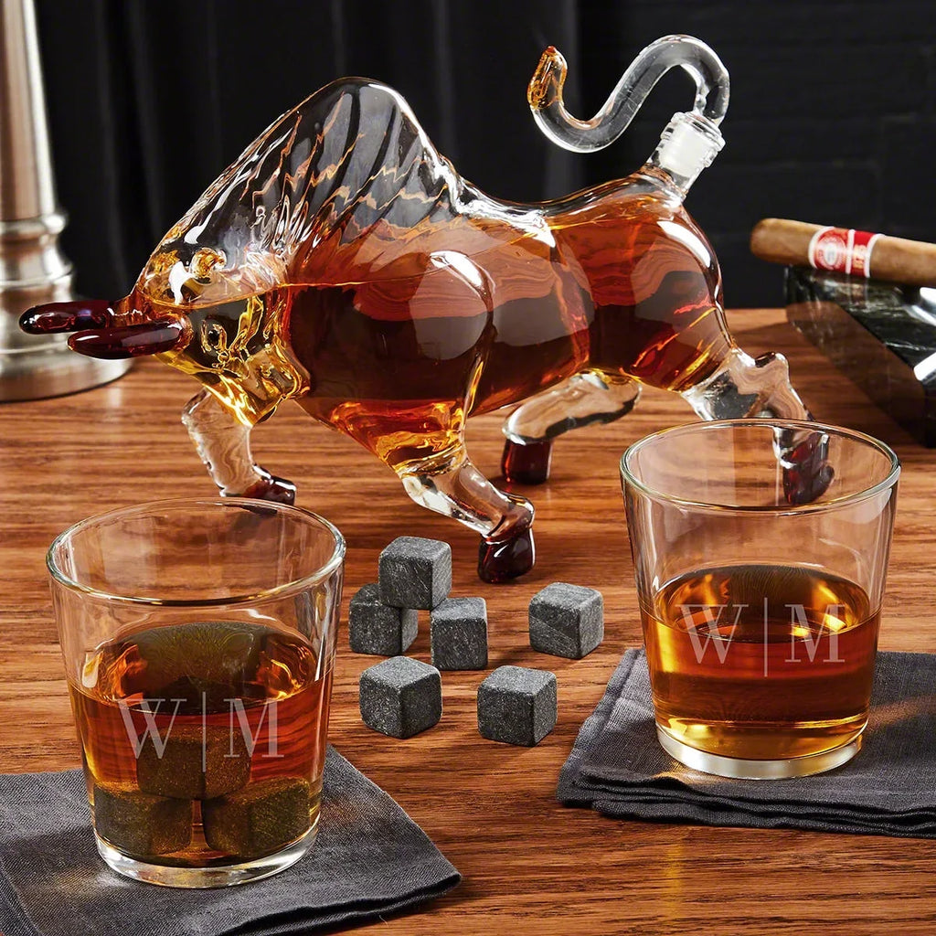 with Glasses Set Engraved On Bull Rocks Decanter Bourbon El Matador The Quinton