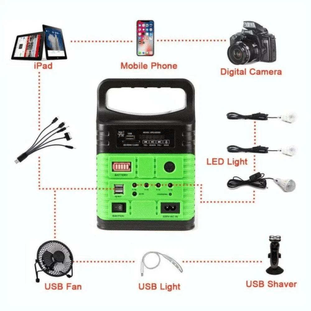 and Charger Power Camp Power with Generator with Solar System Back-up Battery Flashlights, Lamps Station Panel, USB 10W Solar Portable Electric Outdoor Home Emergency
