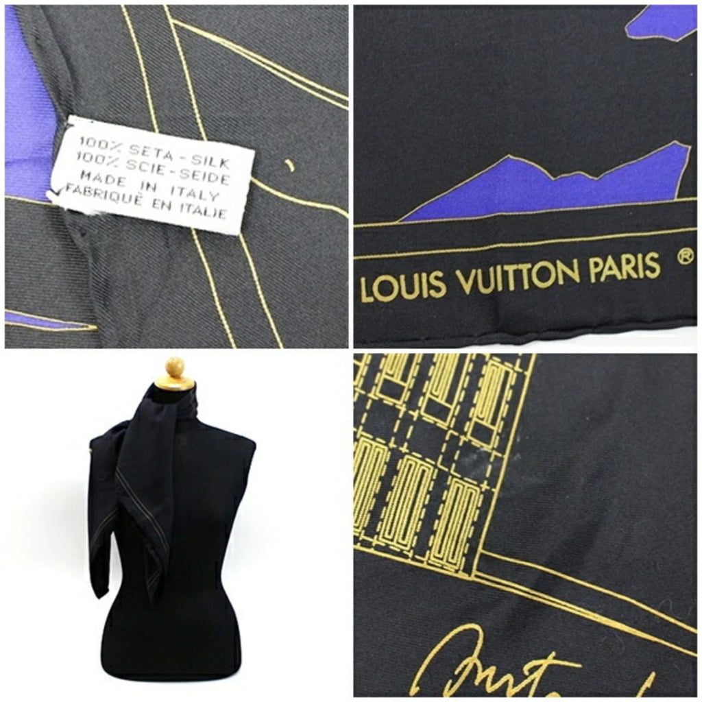 (Good) Scarf Women's Black Muffler Silk Louis Vuitton Pre-Owned