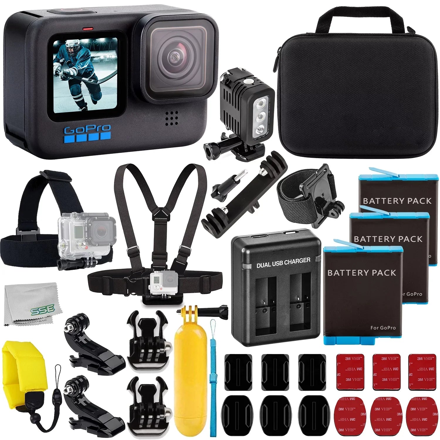 with Deluxe LED Accessory Camera (Hero GoPro Case, Underwater 10) Much with USB Light Bundle: HERO10 Bracket, Dual & Black Batteries, More 3x Resistant Water Charger, Action Replacement