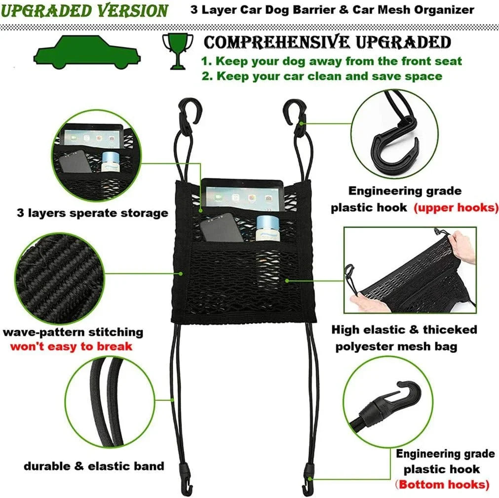 Auto Safety SUVs Barrier Cars, 3 Net Organizer and -Easy to Children, Baby Barrier Dog with Storage Stretchable DYKESON Universal Pet Drive Mesh Pets with Layer(M) Bag Car for Install,Safer