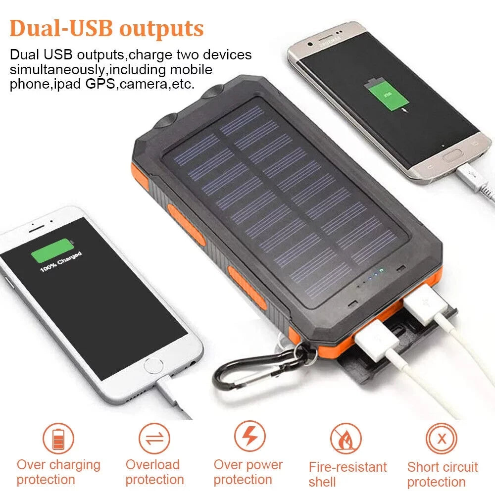 Solar Portable Cell Black. Super for Bank 10000000mAh Phone, USB Power Charger