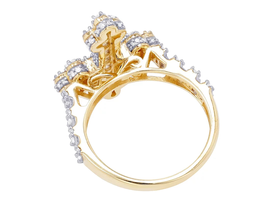 0.875 Ring 10K Baguette Yellow-White Gold Cross CT Diamond