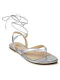 Nolana Round 8 Padded Thong Ankle Sandals Lace-Up Silver BADGLEY Womens MISCHKA Strap Toe Dress
