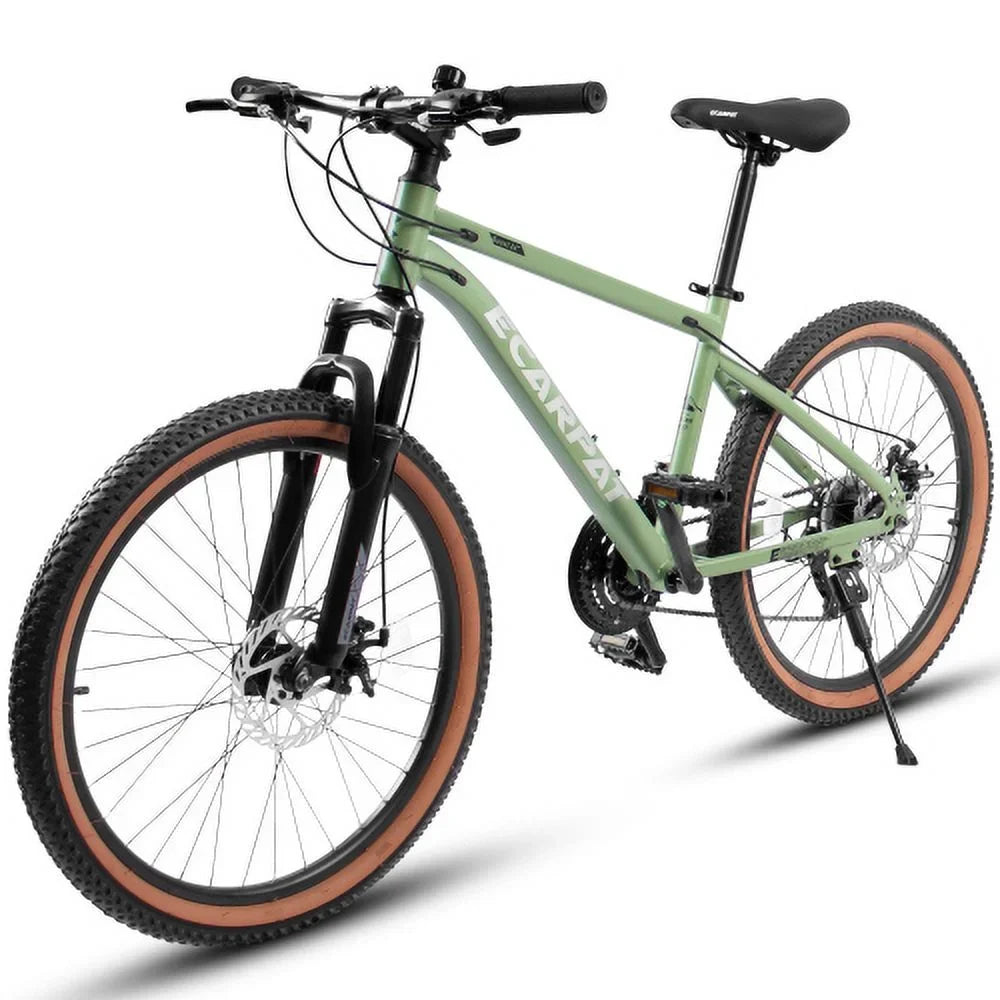Bike Carbon Mens Womens Trail Inch 21-Speed Frame Bike, 24 steel Bicycles Shifter A24301 Brakes Disc City Fork Mountain Commuter Mountain Wheels, Thumb Ecarpat Front