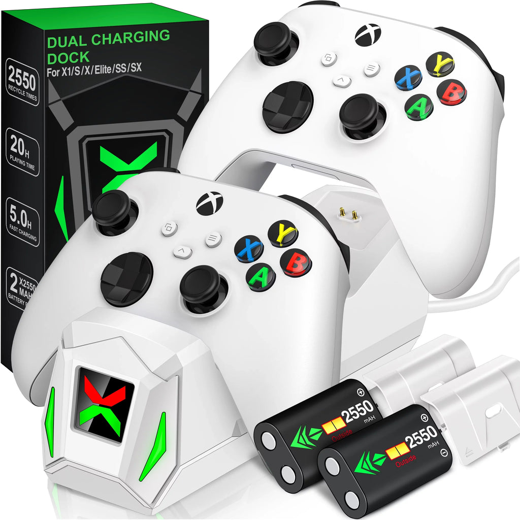 Xbox for Xbox X|S Station Dock Charger,Xbox Accessories-White Rechargeable Packs Controller with Controller Charging Battery One/Series 2x2550mAh
