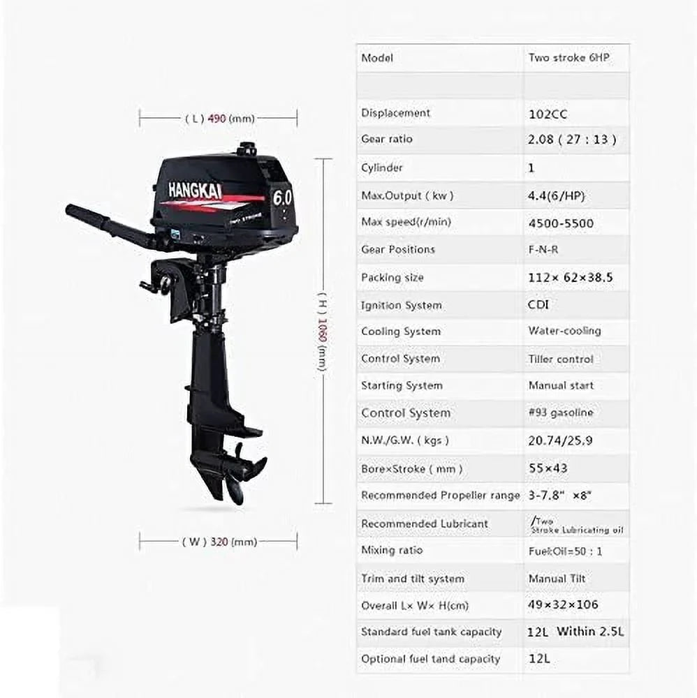 CDI Tiller Fishing 6 Outboard System Marine Water HP Motor MONIPA Shaft Inflatable Boat Engine Cooling 2-Stroke