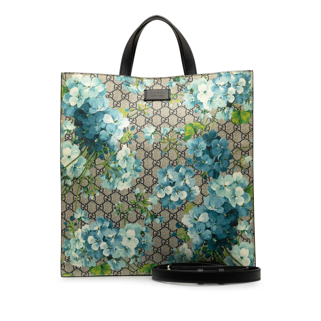 Gucci Soft (Good) Tote Authenticated Satchel Blue GG Convertible Blooms Coated Pre-Owned Unisex Supreme Fabric Canvas