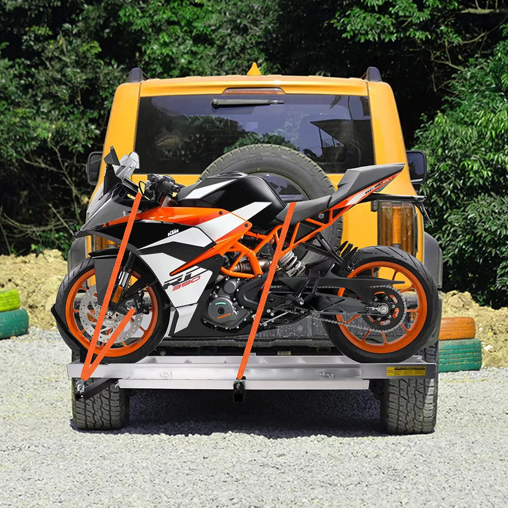 with Carrier Hitch Motorcycle Rack Hitch-Mounted 2" Dirt Carrier Aluminum Scooter Hauler Loading Ramp, receiver Trailer Bike Motorcycle