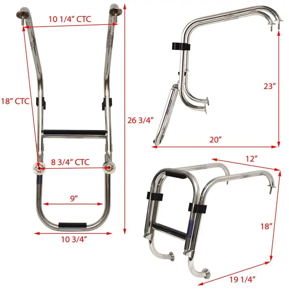 Boarding Folding 49503 Ladder Basscat Steel Boat | Polished Stainless 2-Step