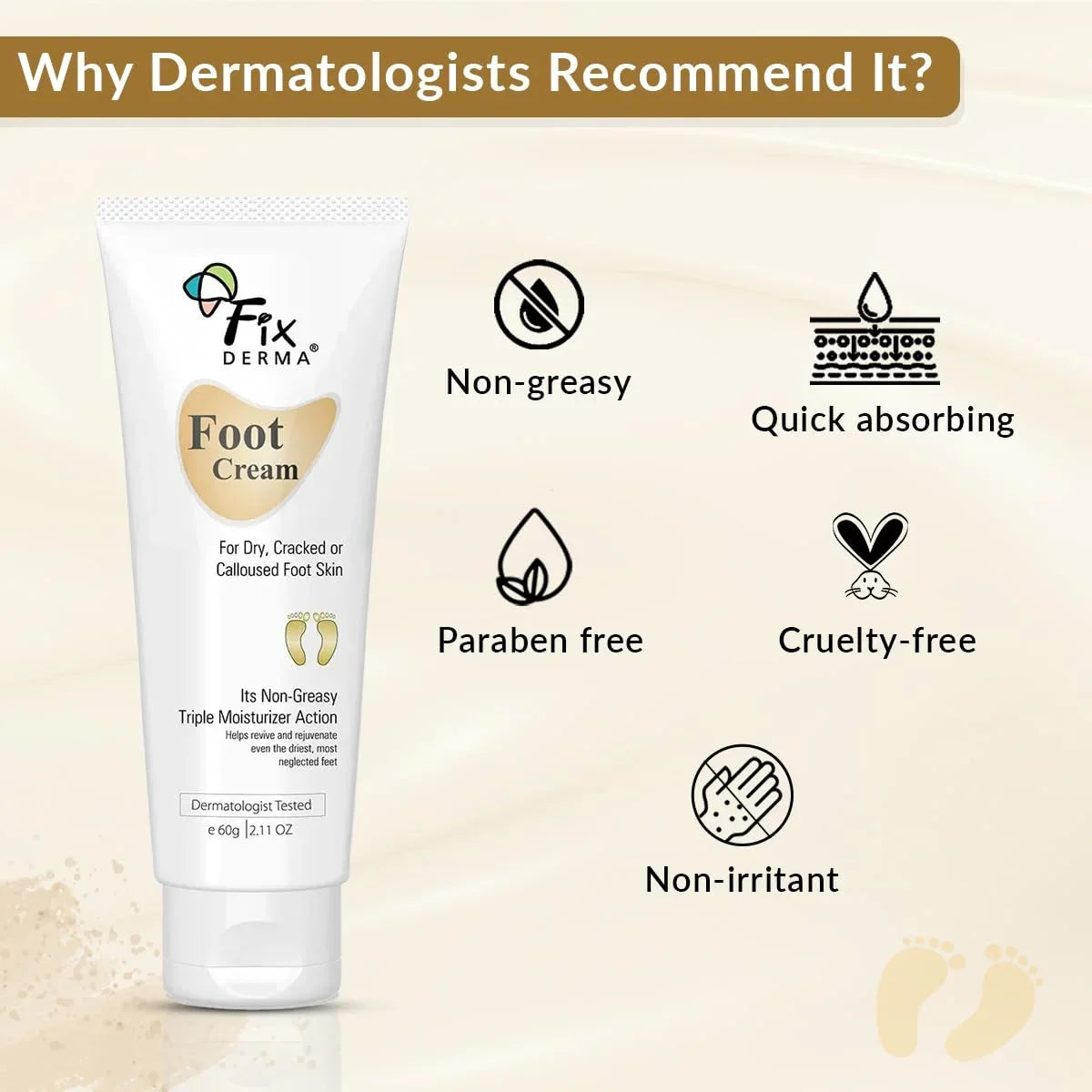 Feet, Moisturizes ML & 3% Dry Glycerine, and Free, Acid, Repair Types Cracked Foot All Lactic Paraben Sulphate Skin & Cream Fixderma 60 Urea, For Soothes 15% Heel 5% Feet,