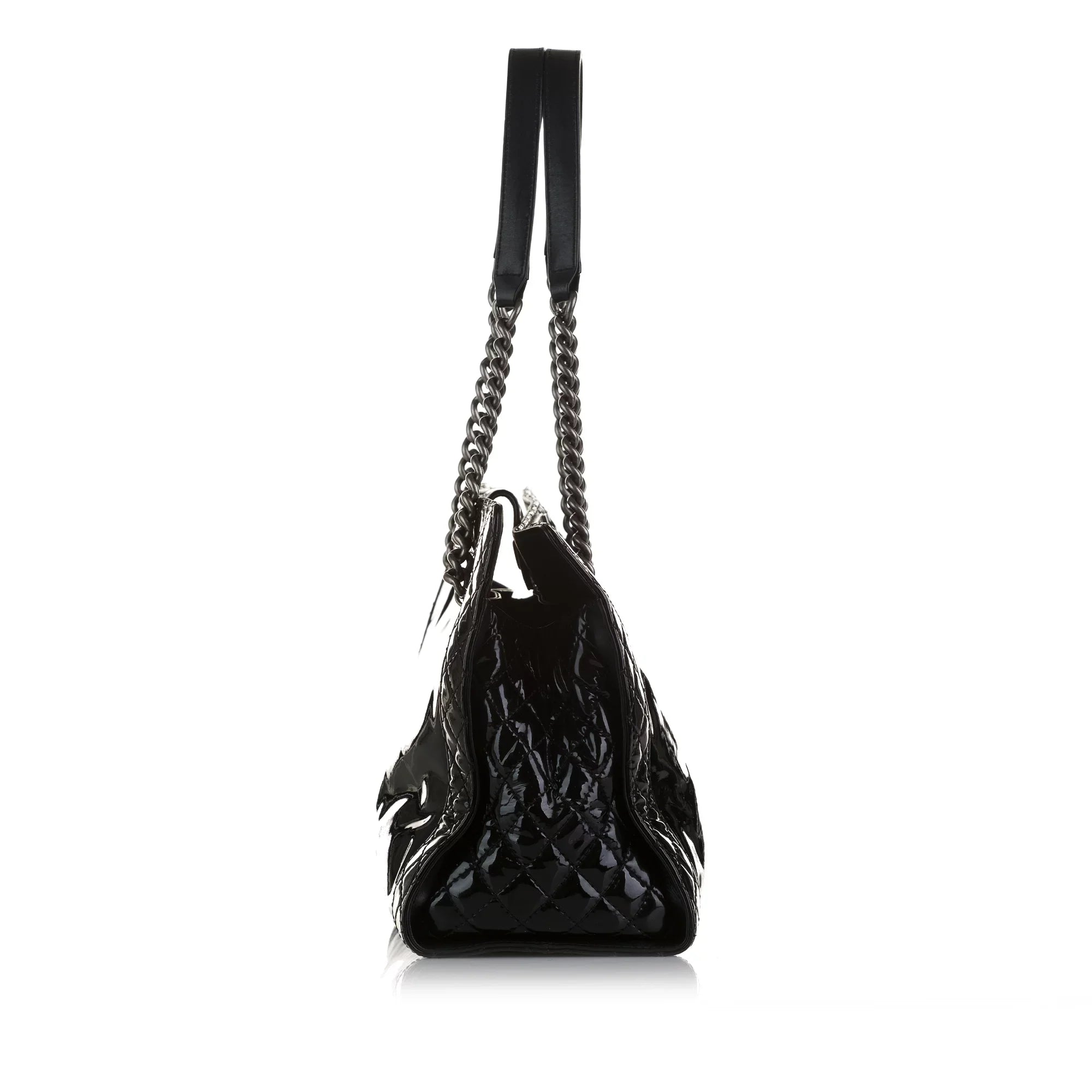 Bag Pre-Owned Black Chanel Authenticated (Good) Tote Reverso Leather Unisex Patent Tote Shopping Boy