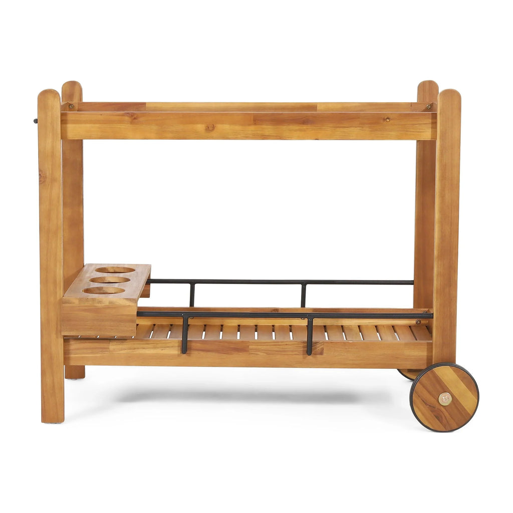 Bonneau 2 Holders, Acacia with Teak GDF Studio and Bottle Wood Bar Outdoor Black Cart Tiered