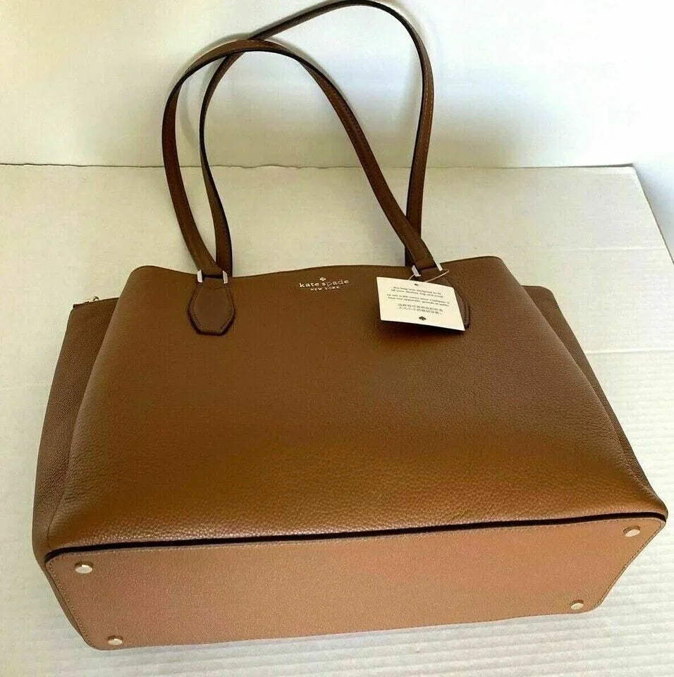 Leather Large WKRU6948 NWT Kate 3-Compartment Monet Brown Spade Tote $399