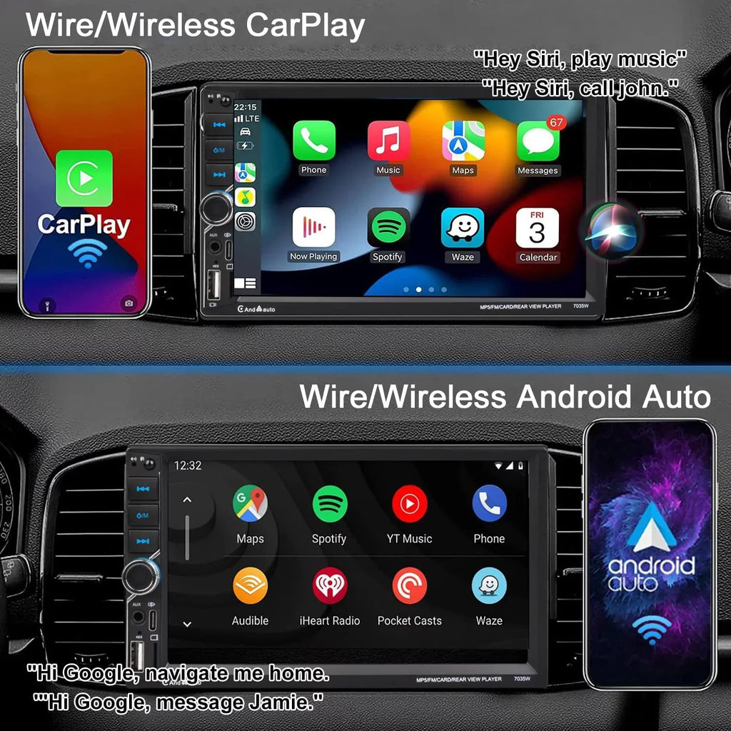Car Link,Backup Alondy Audio Voice Wireless SD Touchscreen,Mirror AUX CarPlay/Android Stereo,Compatible Auto,Type-C FM with Control,External Receiver Din Double USB,7" DSP Mic Camera,Bluetooth Radio