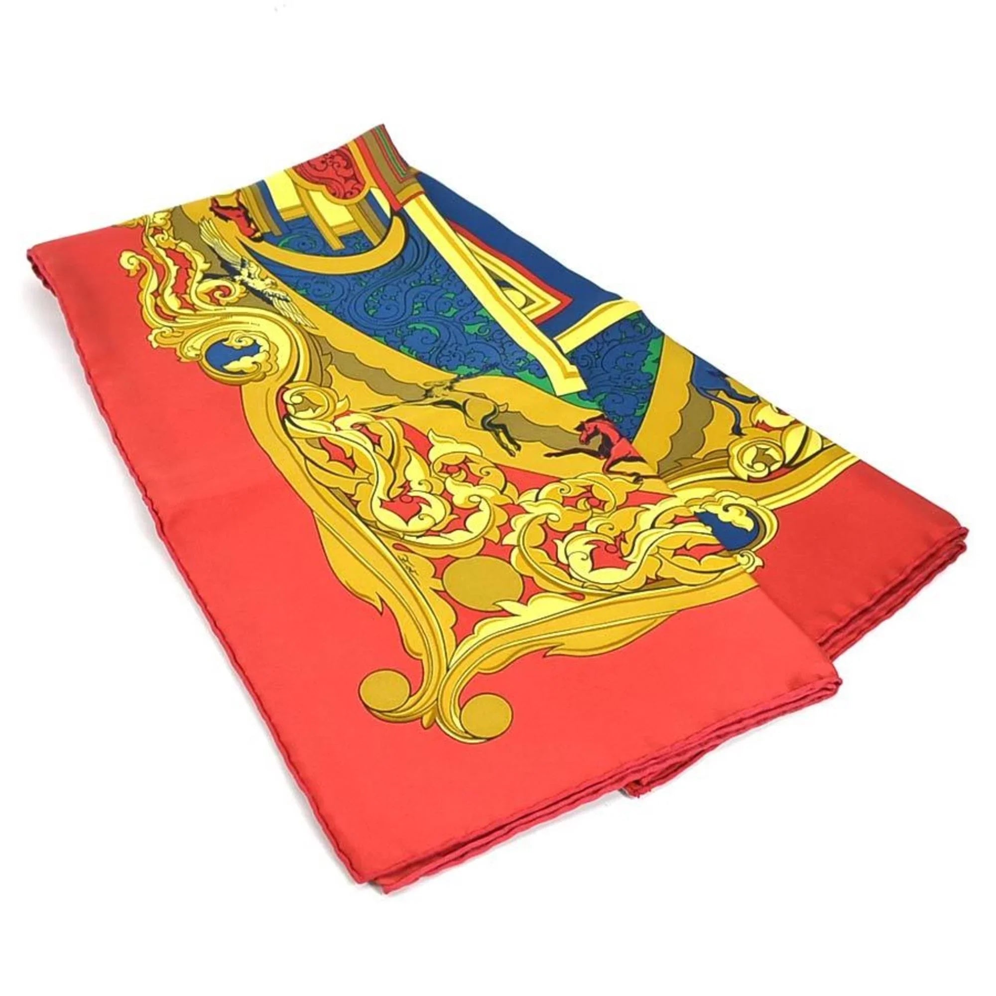 Red/Multicolor ANIMAUX Silk Pre-Owned Women's Carre 90 Hermes (Good) Scarf SOLAIRES HERMES