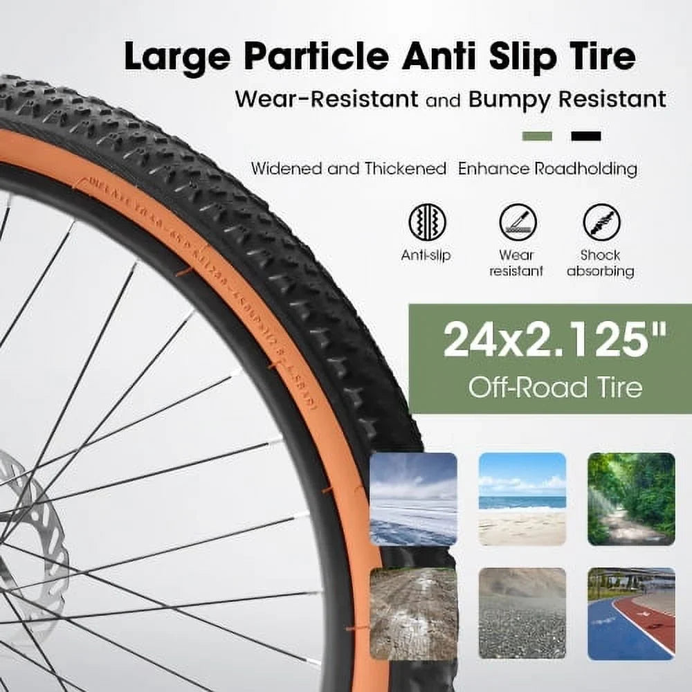 Bike Carbon Mens Womens Trail Inch 21-Speed Frame Bike, 24 steel Bicycles Shifter A24301 Brakes Disc City Fork Mountain Commuter Mountain Wheels, Thumb Ecarpat Front