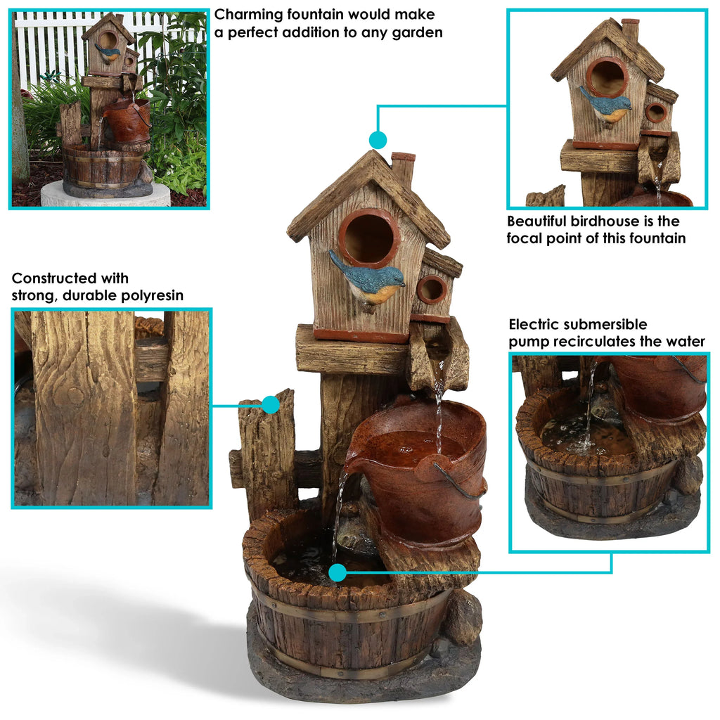 '- and House 26" Sunnydaze Buckets Outdoor Bluebird Fountain