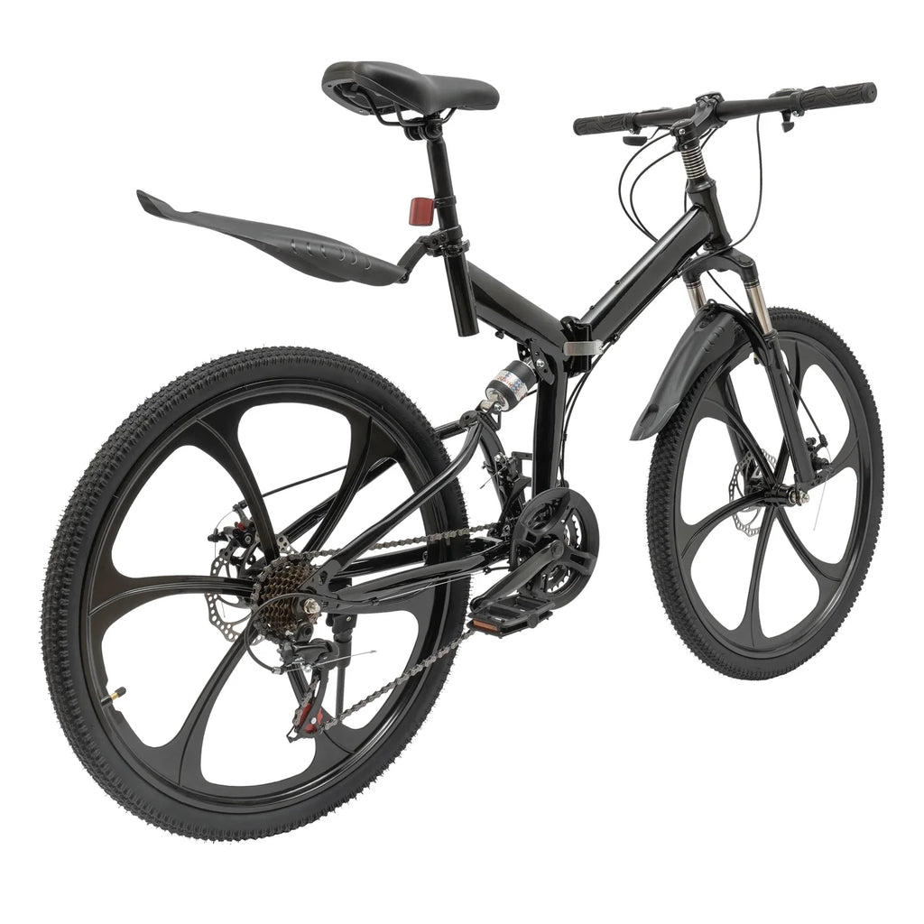 26" Mountain & Double Height Frame Steel Women for 21-Speed Disc Adjustable Bicycle Shifter Men Bike, Brake Black Folding City