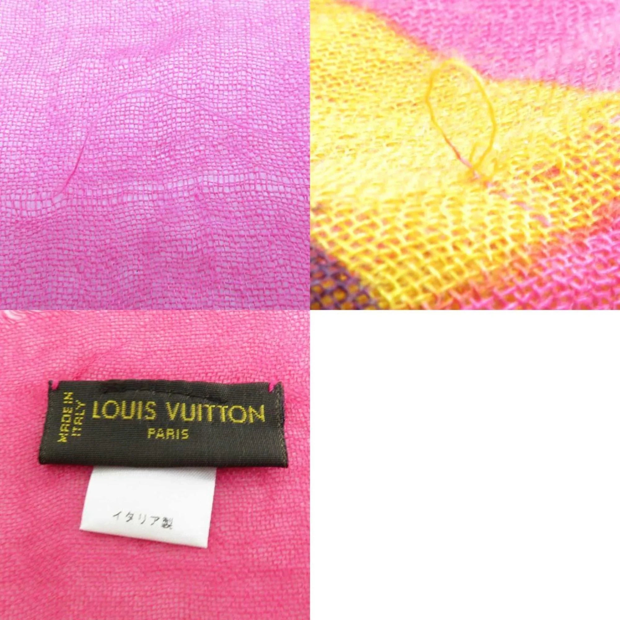 Pink/Multicolor Vuitton Louis Women's Shawl e58449a LOUIS Cashmere/Silk Pre-Owned (Good) VUITTON