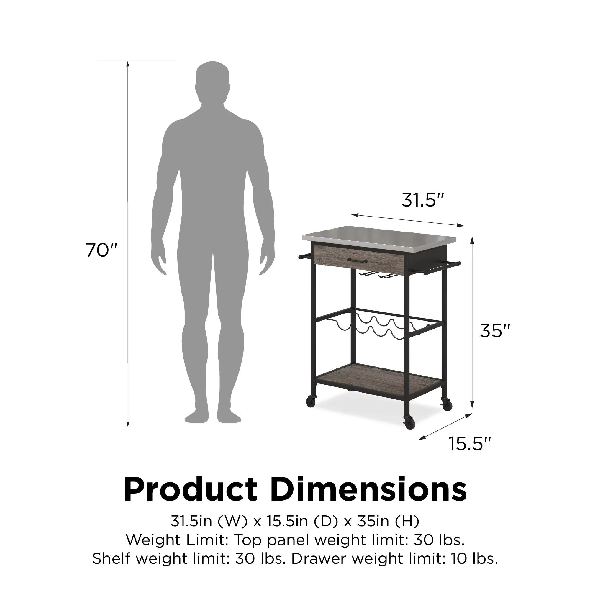 Black Multifunctional Storage, Kitchen Rack Metal, Steel Cart, Stainless and Nora Novogratz and Brown Wine Pantry
